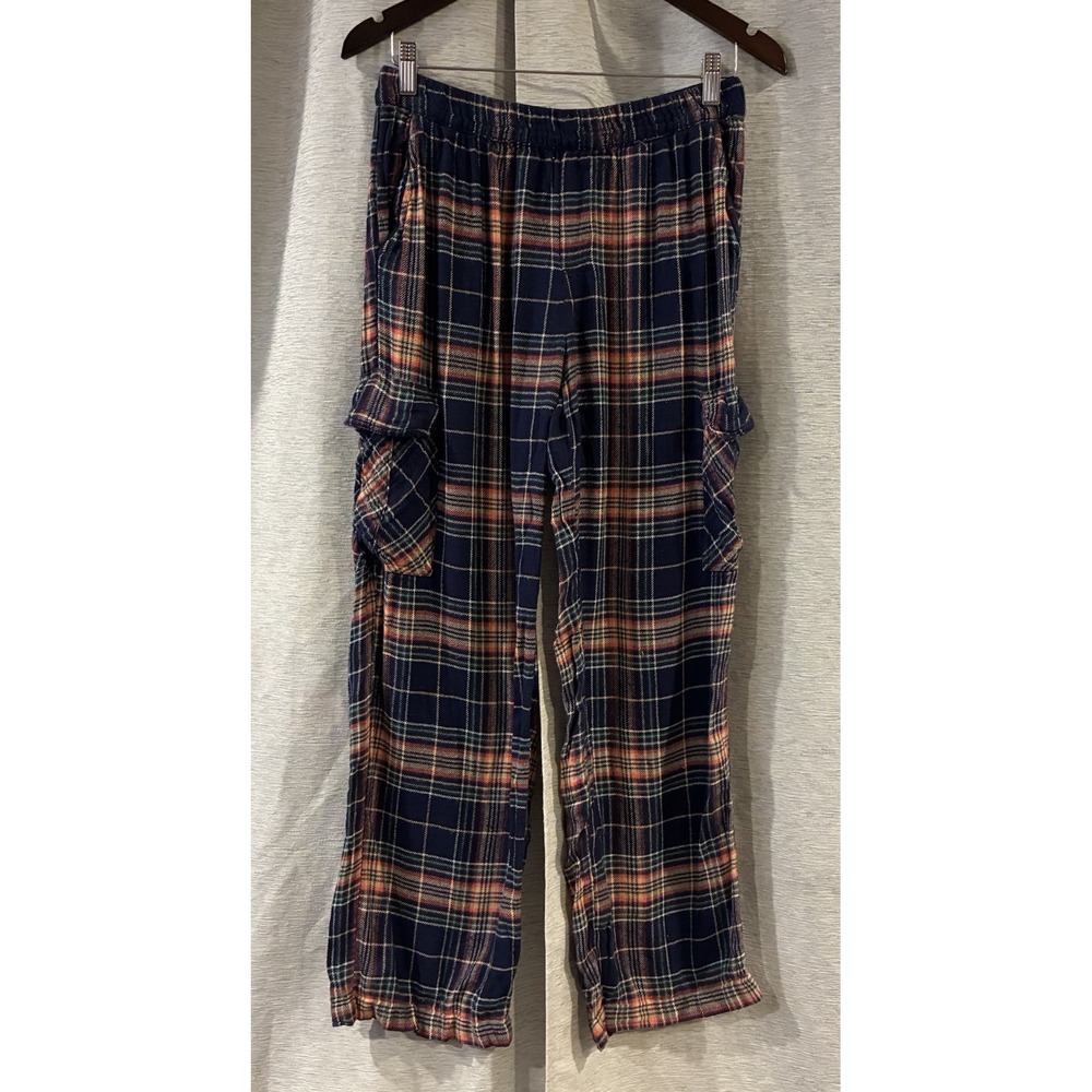 Aerie Flannel Skate Pajama Pants Small Blue Plaid Cargo Pocket Sleep Lounge